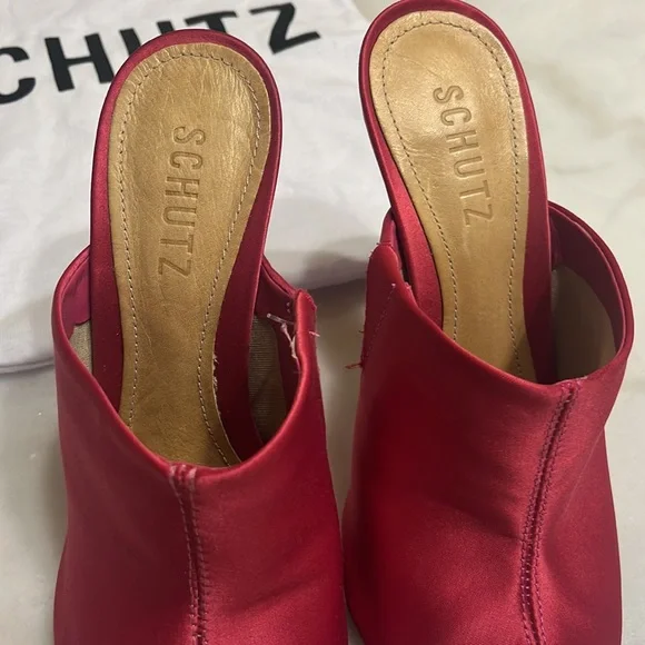 Schutz Desiree Pink Satin Open Toe Mule Heels - Picture 3 of 8